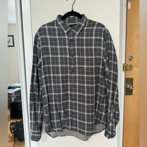 Vince Men's Gray Plaid Cotton Shirt